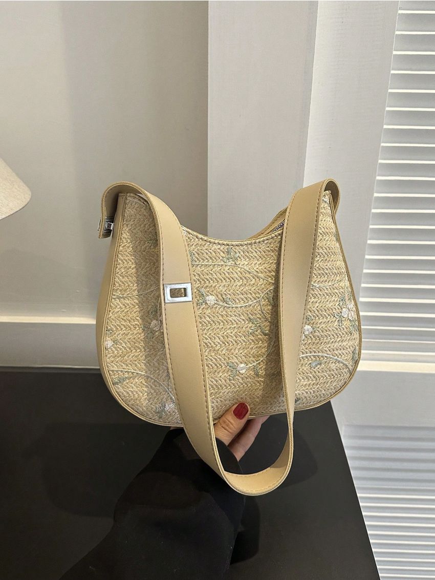 Simple Embroidered Straw Woven Women's Beach Bag Fashion Shoulder Bag
