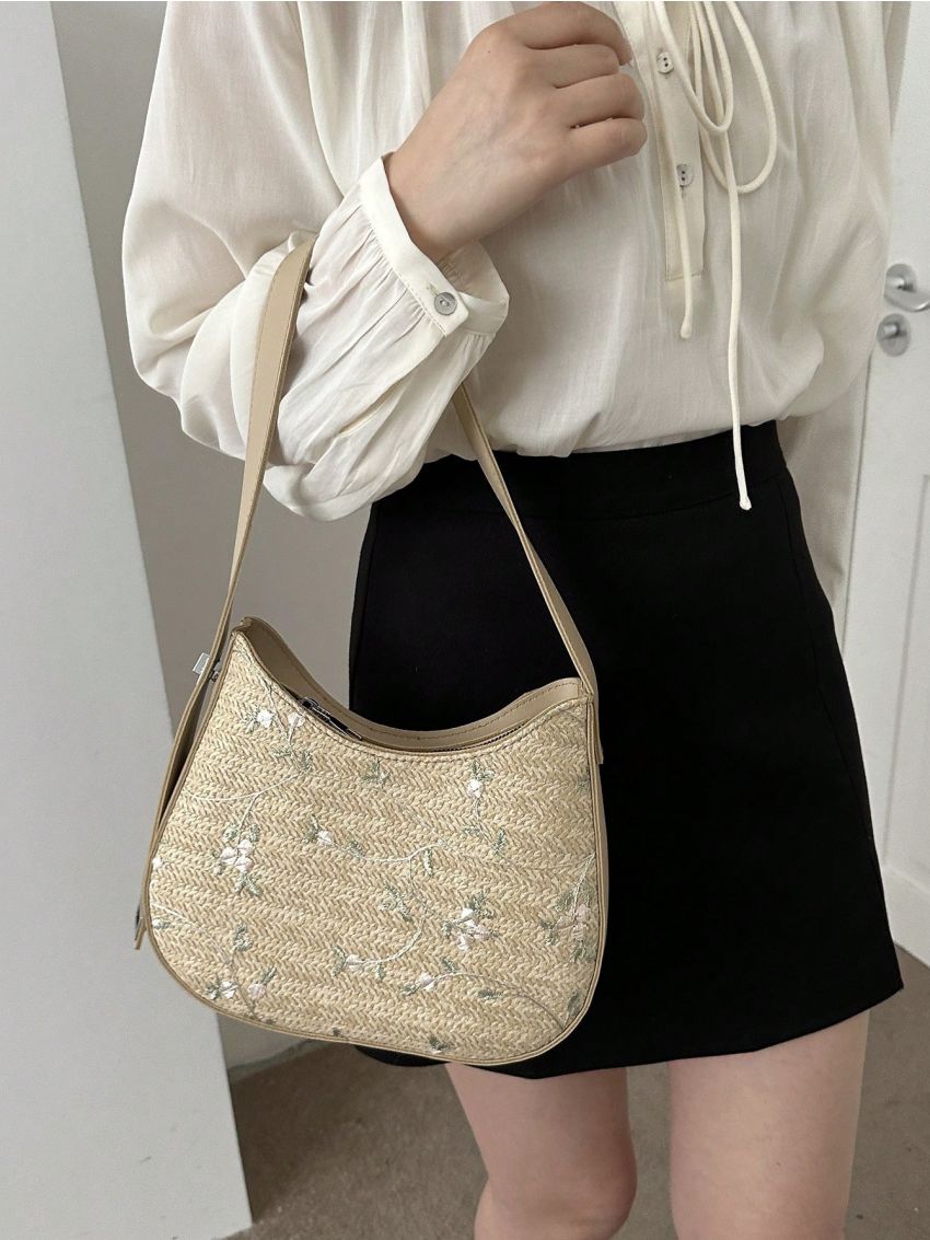 Simple Embroidered Straw Woven Women's Beach Bag Fashion Shoulder Bag