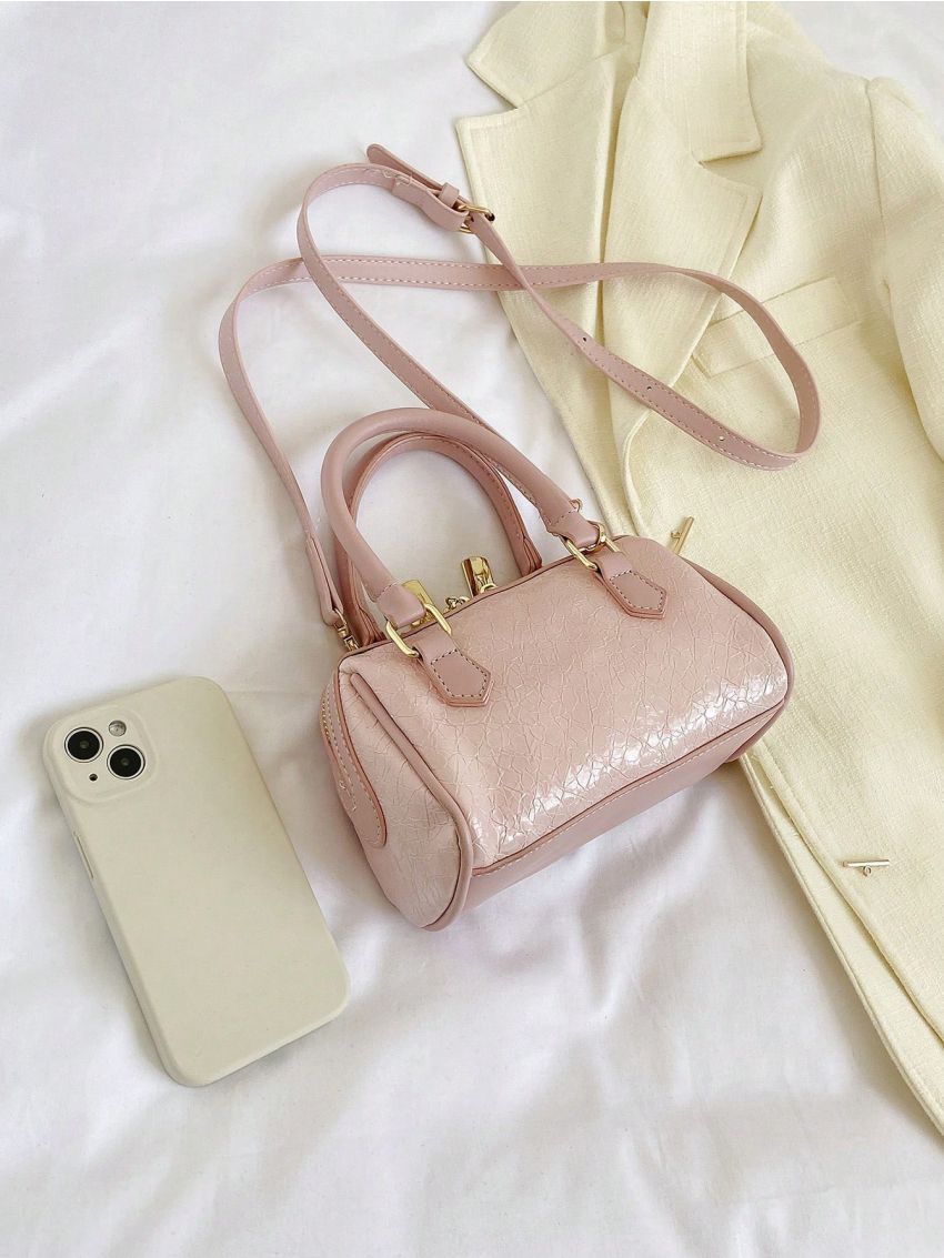 Mini Boston Bag Embossed Detail Double Handle Zipper PU Fashionable