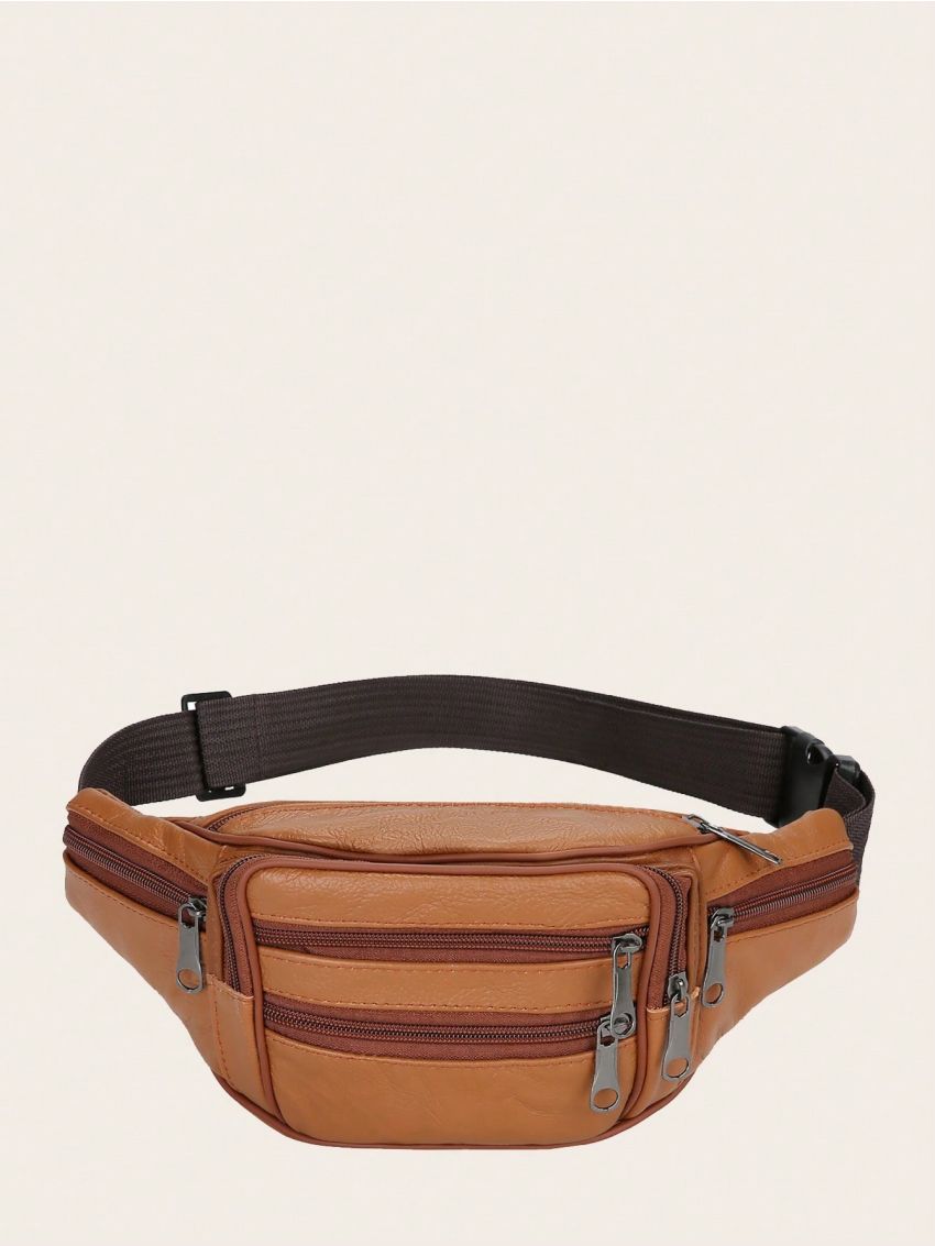 Vintage Fanny Pack Zipper PU Adjustable Strap