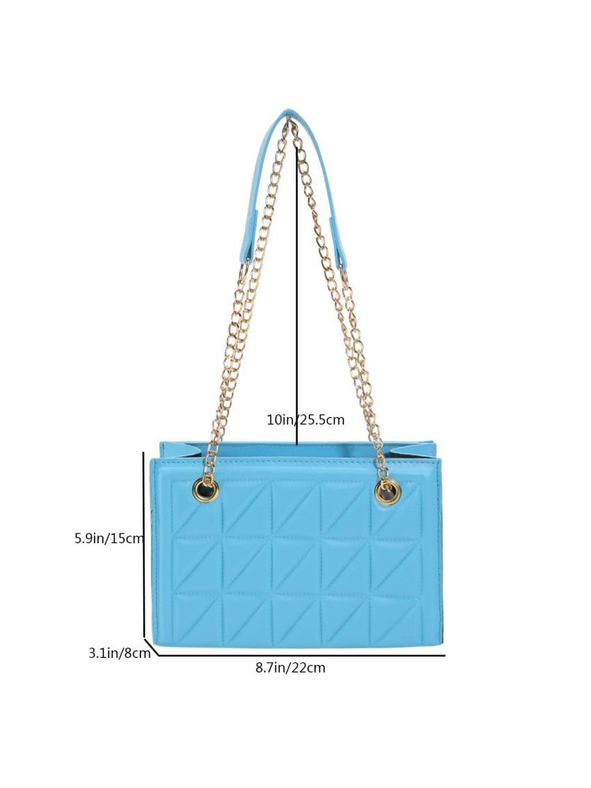 Small Square Bag Quilted Detail Fashionable Zipper Chain
