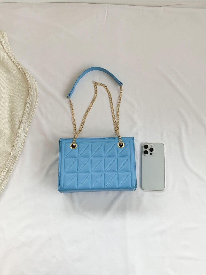 Small Square Bag Quilted Detail Fashionable Zipper Chain