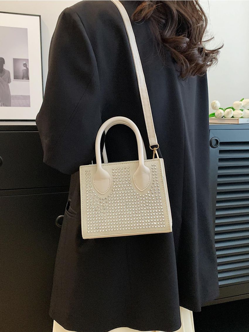 Mini Square Bag Studded Decor Punk Adjustable-strap