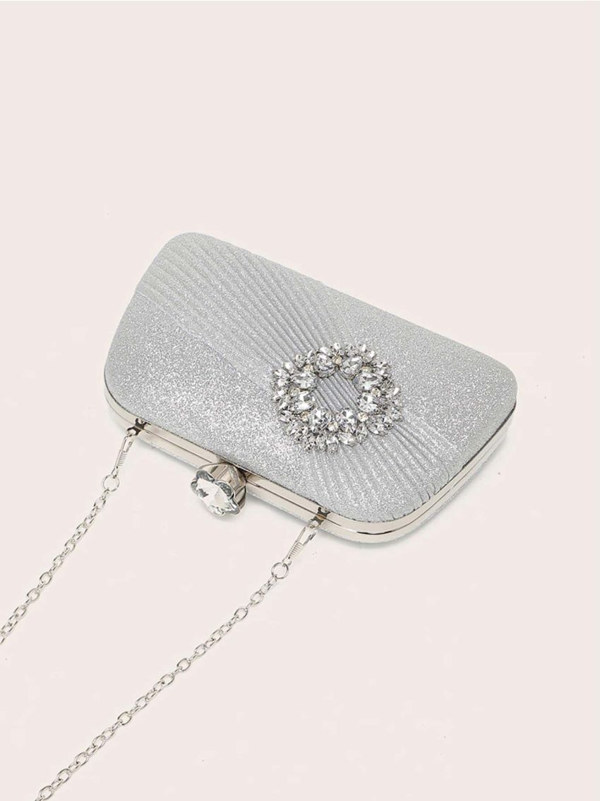 Mini Box Bag Rhinestone Decor Glitter Glamorous Chain, Perfect Bride Purse For Wedding, Prom & Party Events