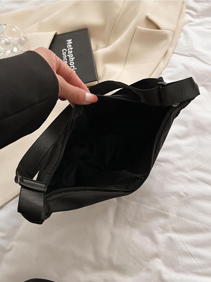 Simple Zipper Hobo Bag, Women's Solid Color Nylon Purse, Large Capacity Crossbody Bag