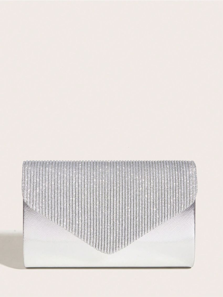 Pleated Detail Envelope Bag Metallic PU Funky