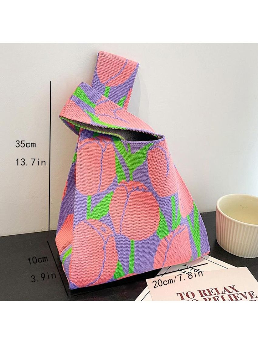 Flower Pattern Crochet Bag Casual No-closure For Outdoor Travel