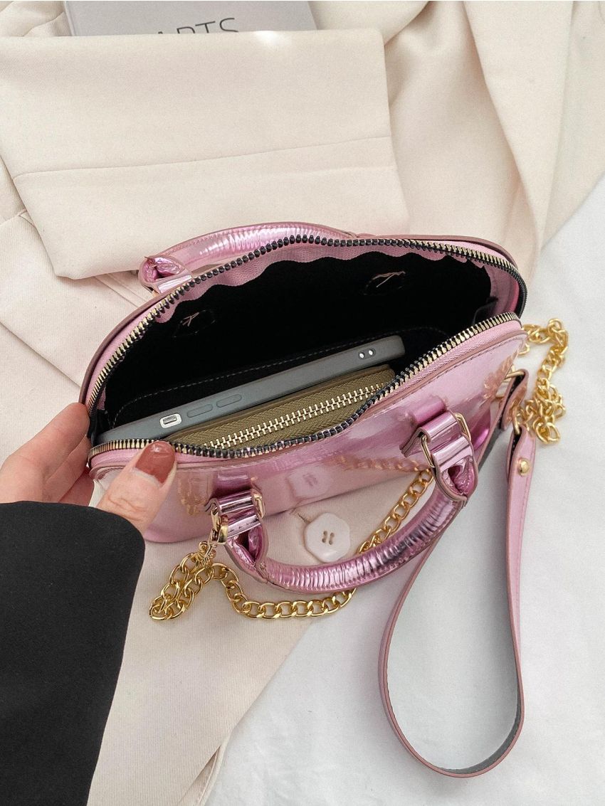 Small Dome Bag Solid Color Funky Zipper Chain