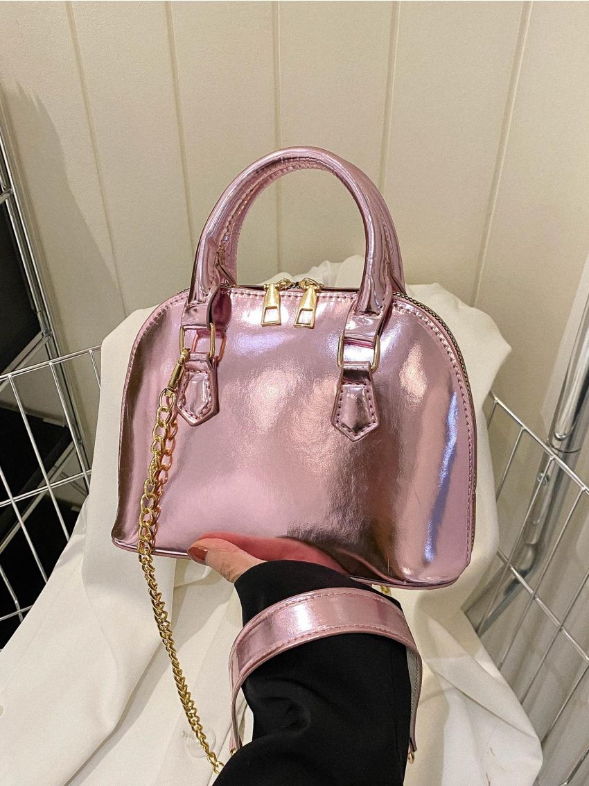 Small Dome Bag Solid Color Funky Zipper Chain