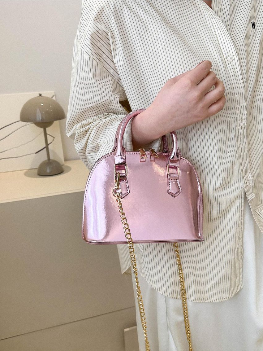 Small Dome Bag Solid Color Funky Zipper Chain