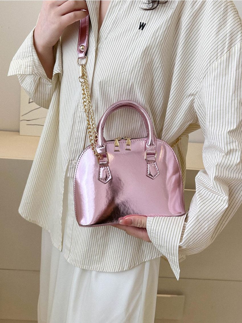 Small Dome Bag Solid Color Funky Zipper Chain