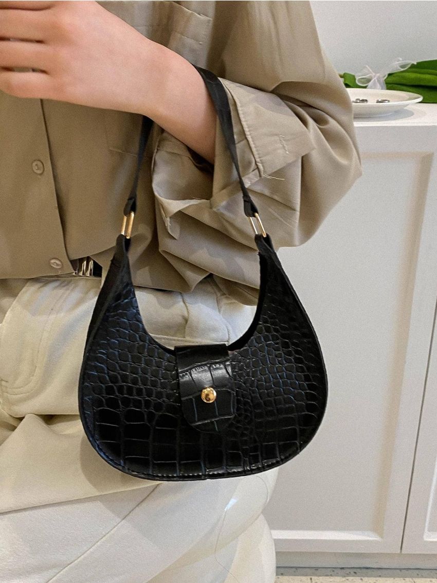 Mini Hobo Bag Crocodile Embossed Fashionable