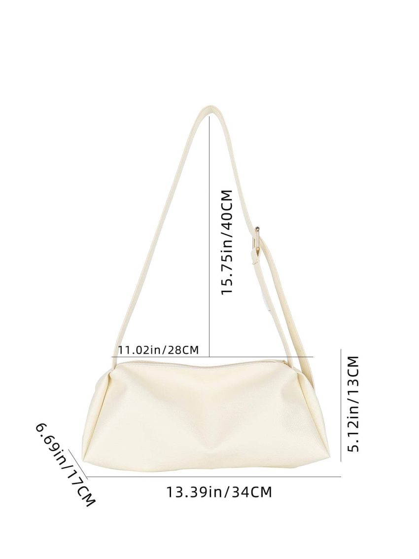 Litchi Embossed Hobo Bag Beige Fashionable Adjustable Strap