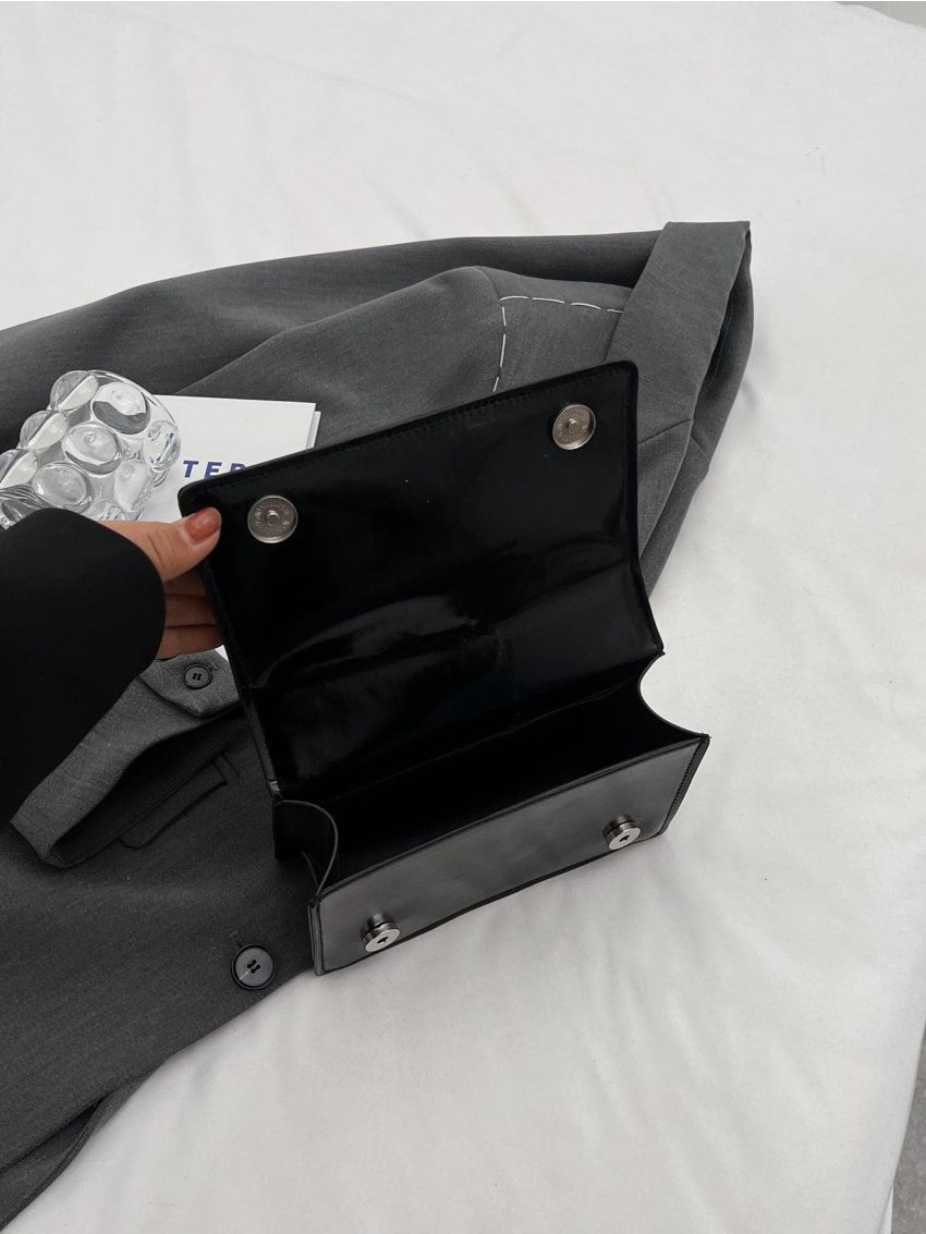 Black Geometric Pattern Flap Chain Shoulder Bag For Daily Commute