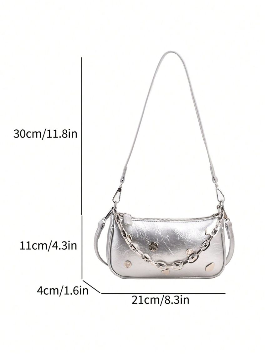 Metallic Baguette Bag Metal Decor Small Funky