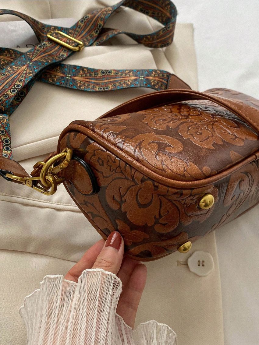 Solid Color Floral Print Fashion Square Bag For Daily Use