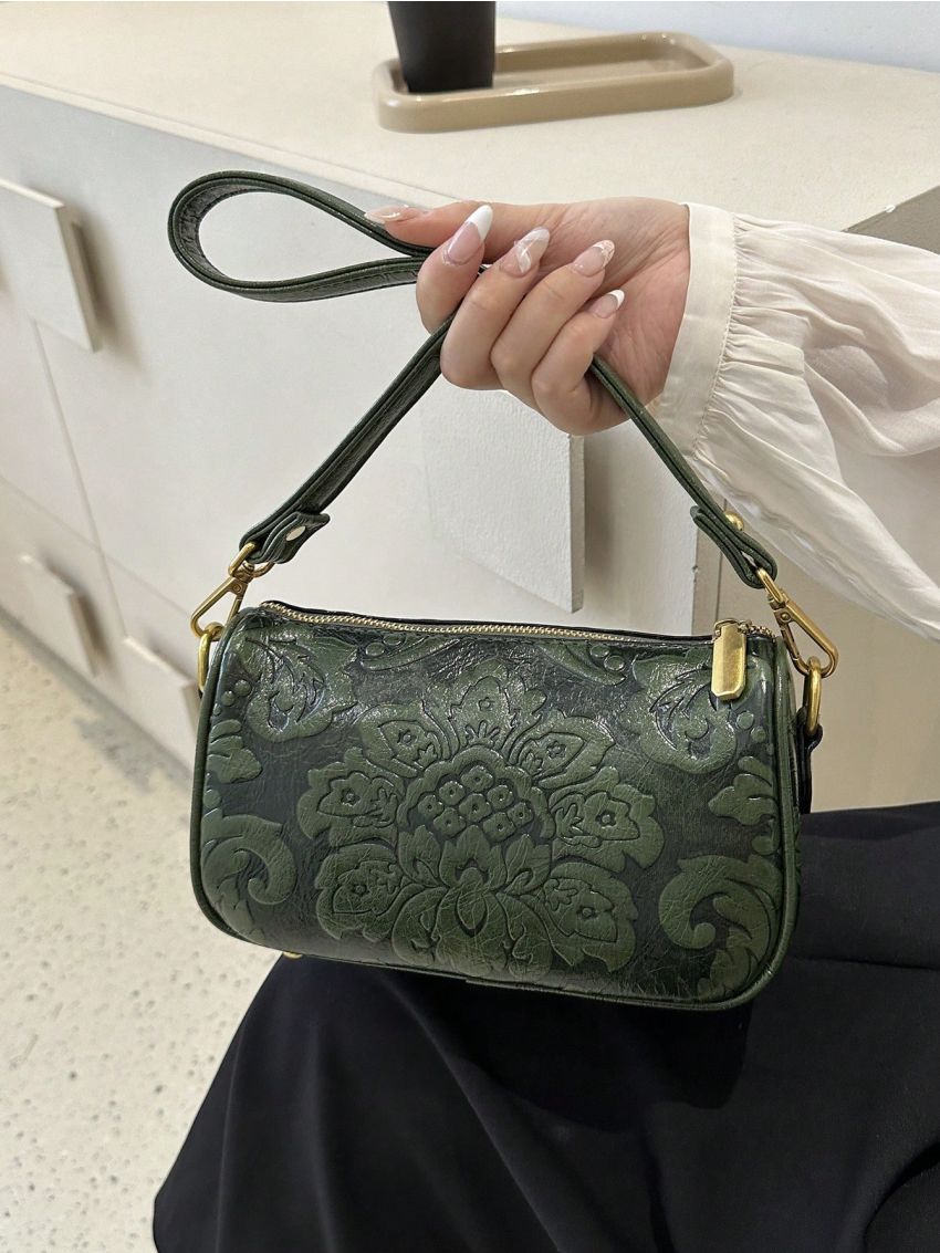 Solid Color Floral Printed Fashionable Adjustable Shoulder Strap Square Bag For Daily Use