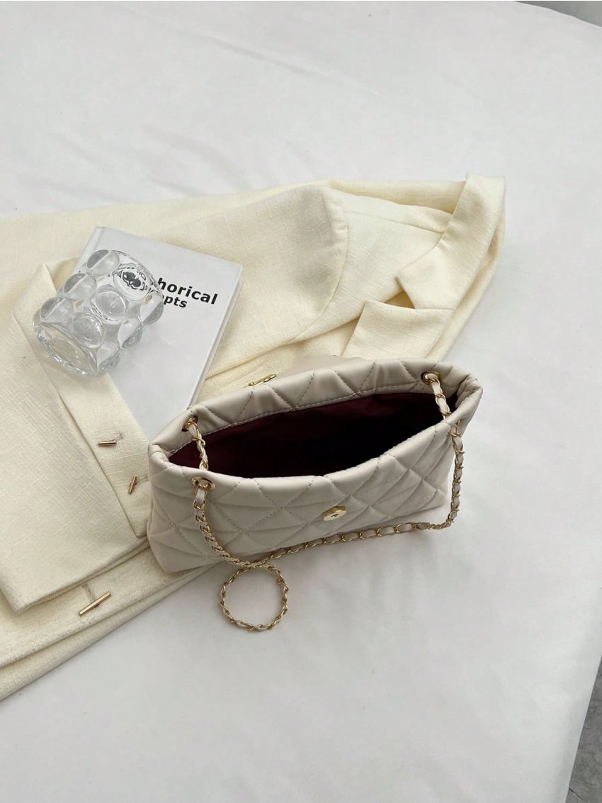 Solid Color Geometric Pattern Flap Metal Chain Square Bag For Work or Commute