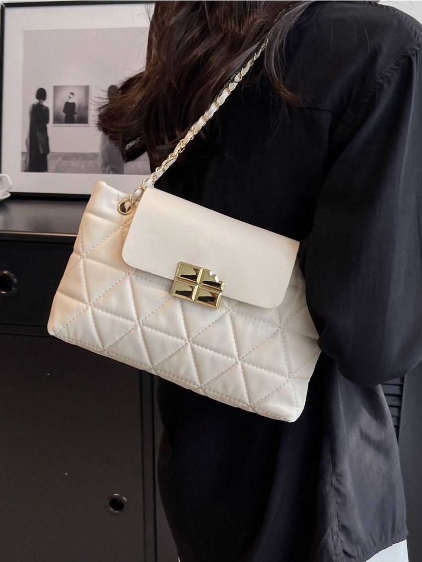 Solid Color Geometric Pattern Flap Metal Chain Square Bag For Work or Commute