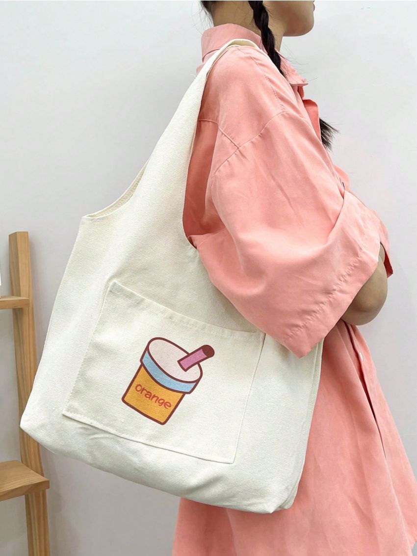 Solid Color Geometric Pattern Shopping Bag