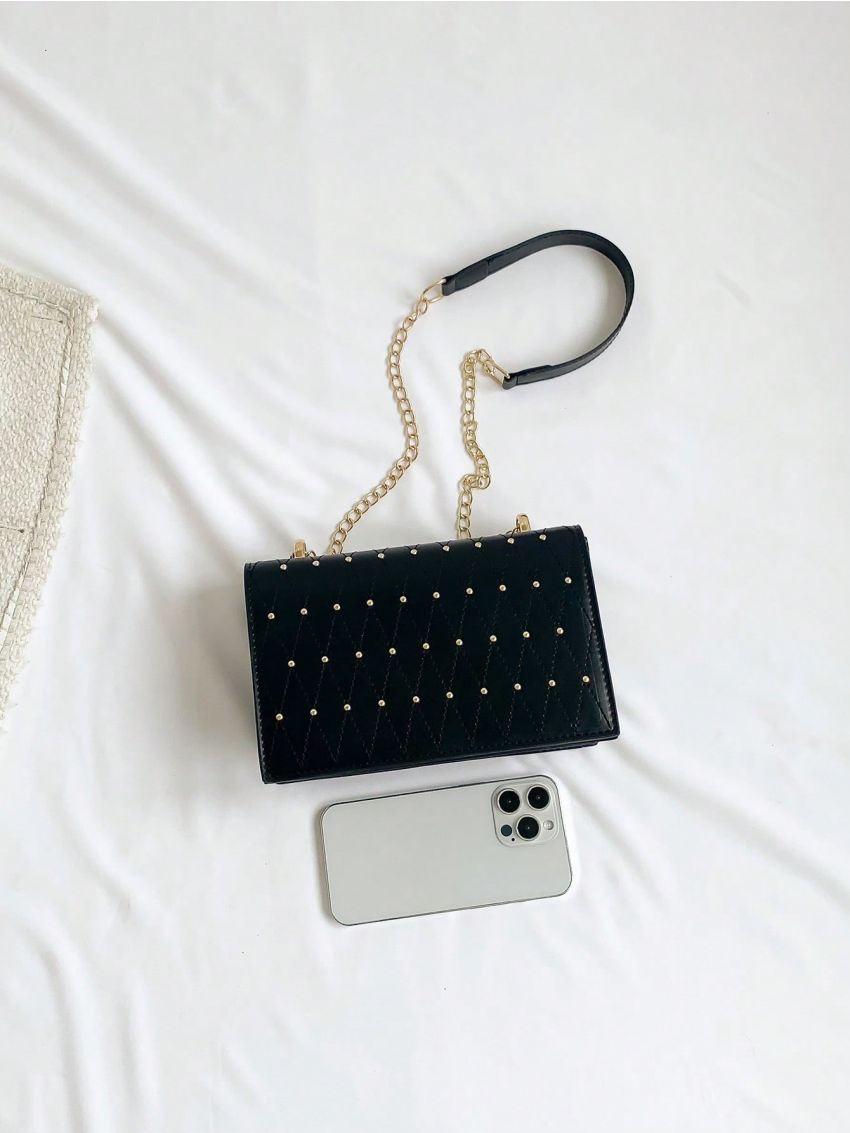 Mini Flap Square Bag Stitch Detail Studded Decor