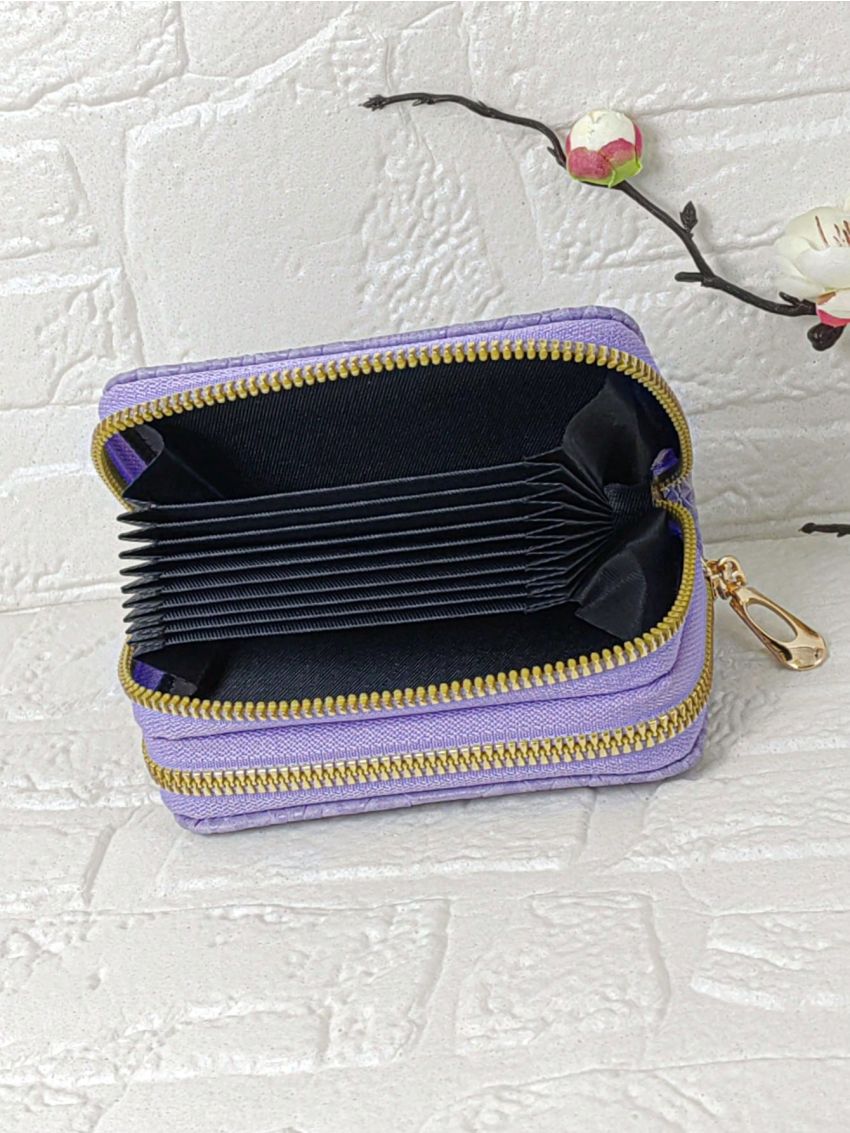 Embossed Detail Multiple Card Slots With Zipper