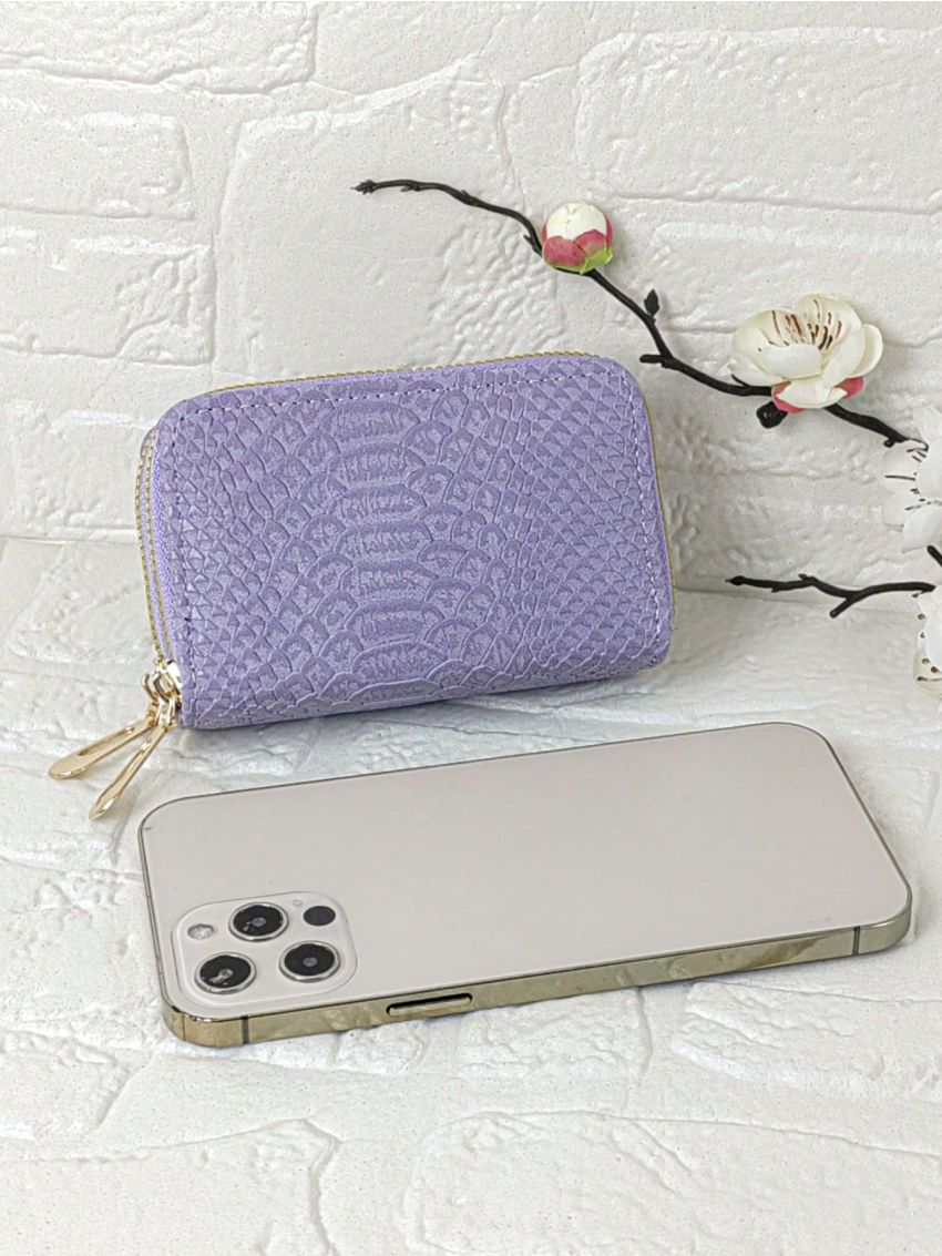 Embossed Detail Multiple Card Slots With Zipper