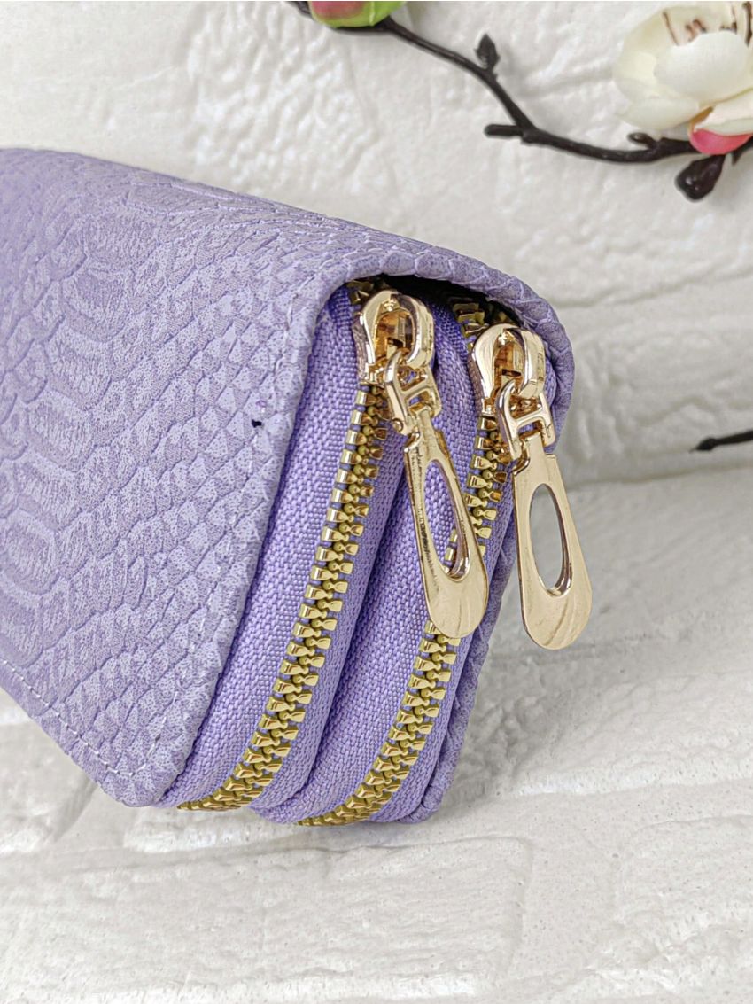 Embossed Detail Multiple Card Slots With Zipper