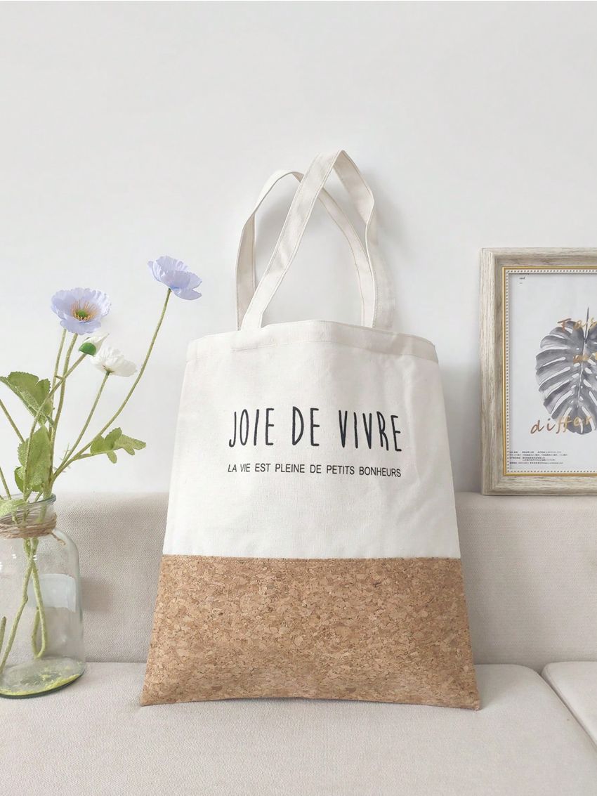 Medium Shopper Bag Colorblock Letter Graphic Preppy