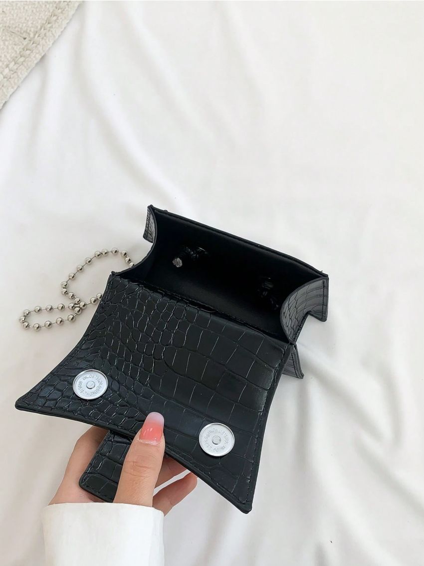 Mini Crocodile Embossed Chain Strap Square Bag Black Elegant