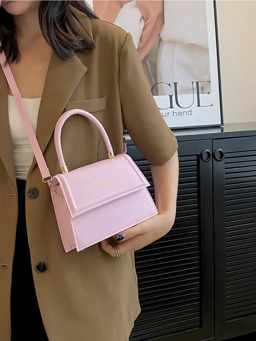 Mini Letter Graphic Flap Square Bag Pink Fashionable