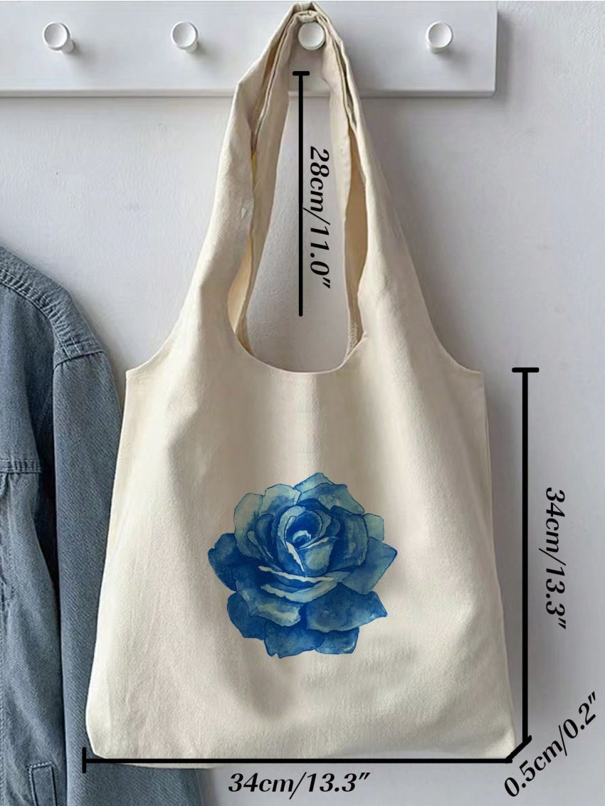 Floral Pattern Shopper Bag Polyester Casual Beige