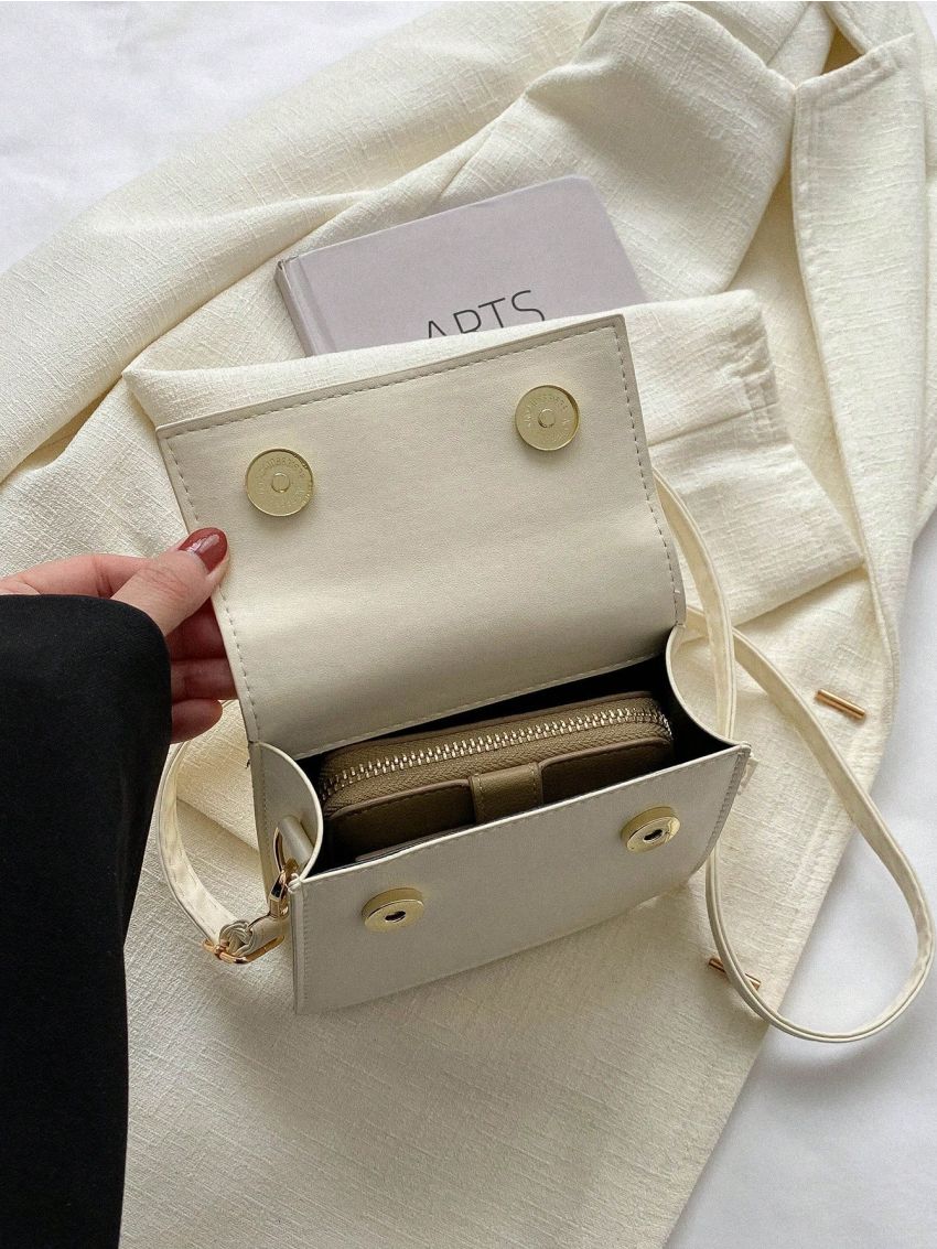 Mini Square Bag Bow Decor Flap PU Fashionable