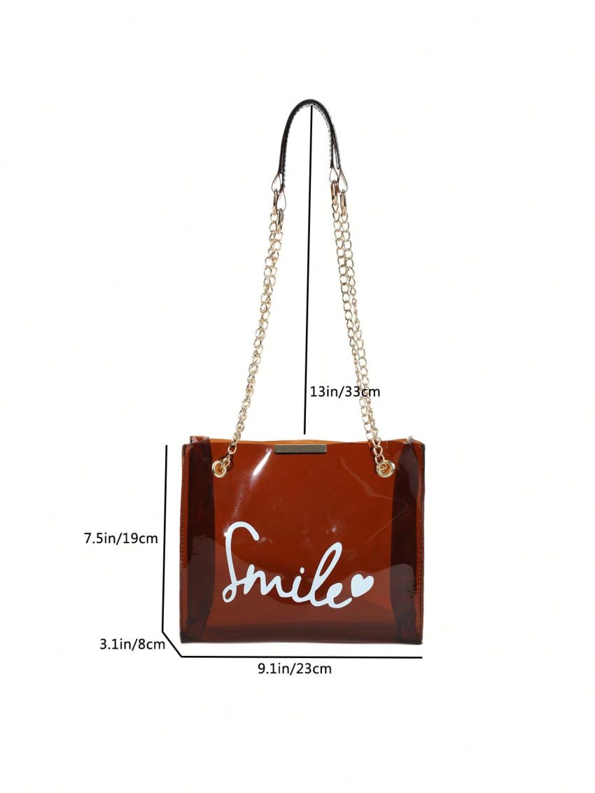 PVC Square Bag Letter Graphic Brown Fashionable
