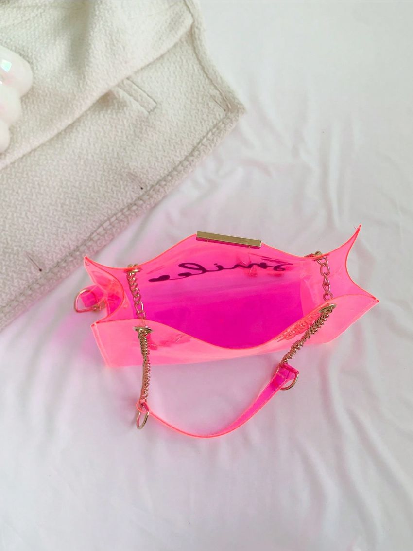 PVC Square Bag Letter Graphic Neon Pink Funky