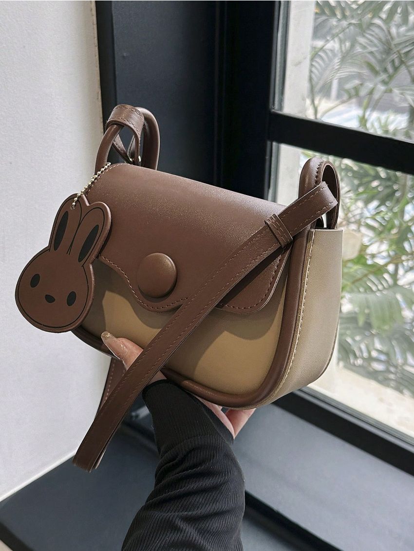 Mini Saddle Bag Two Tone Flap PU Fashionable