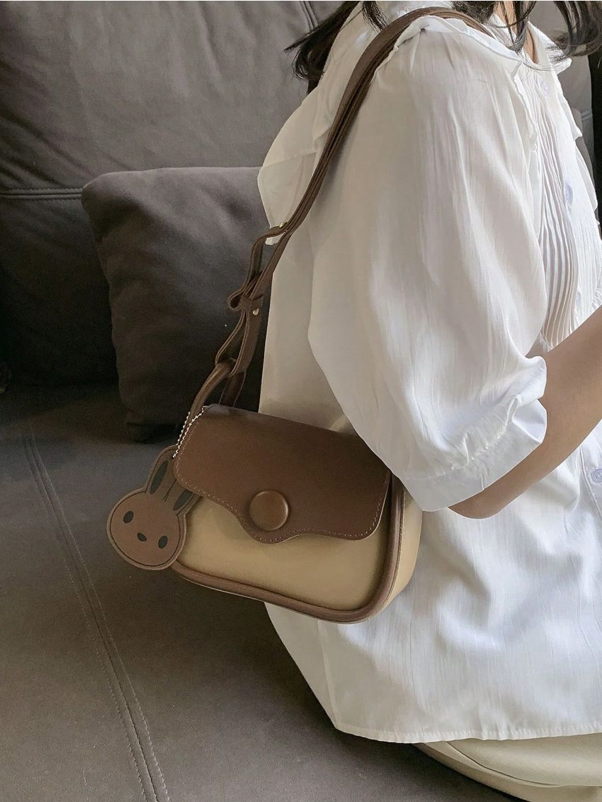 Mini Saddle Bag Two Tone Flap PU Fashionable