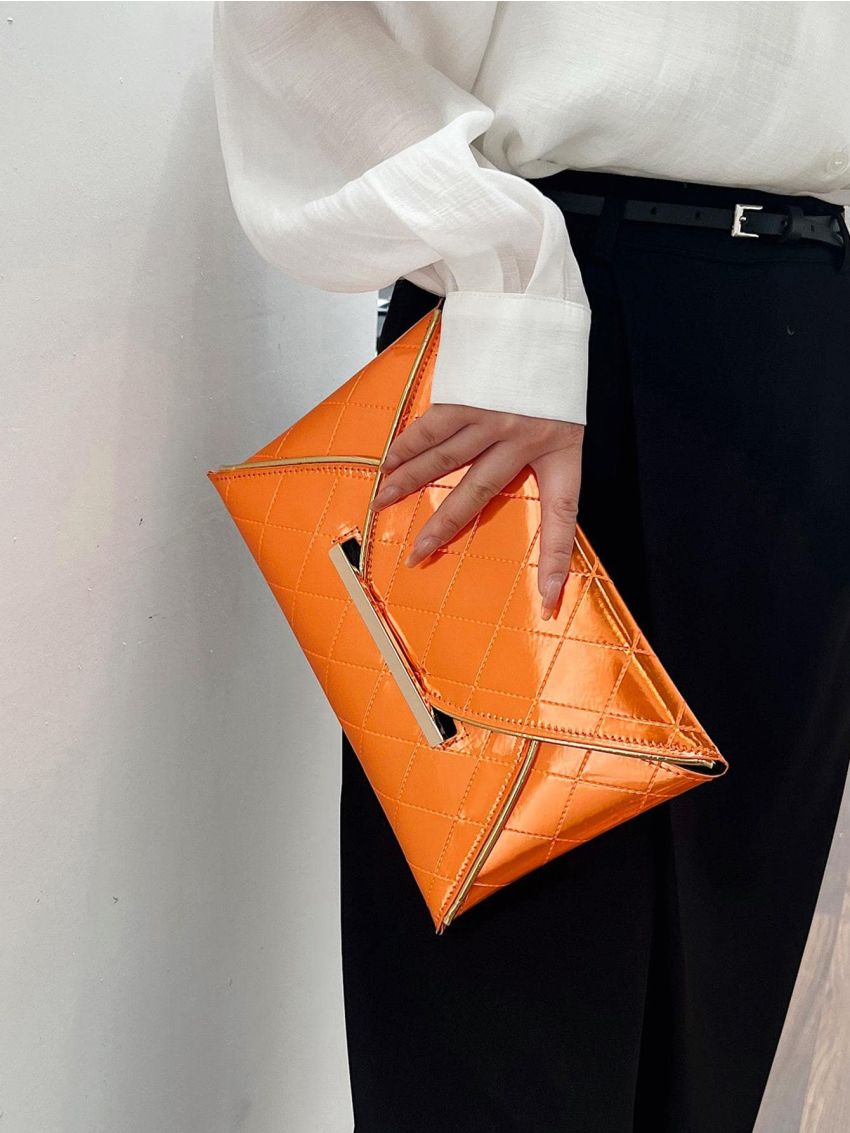 Metallic Quilted Flap Envelope Bag Metal Decor