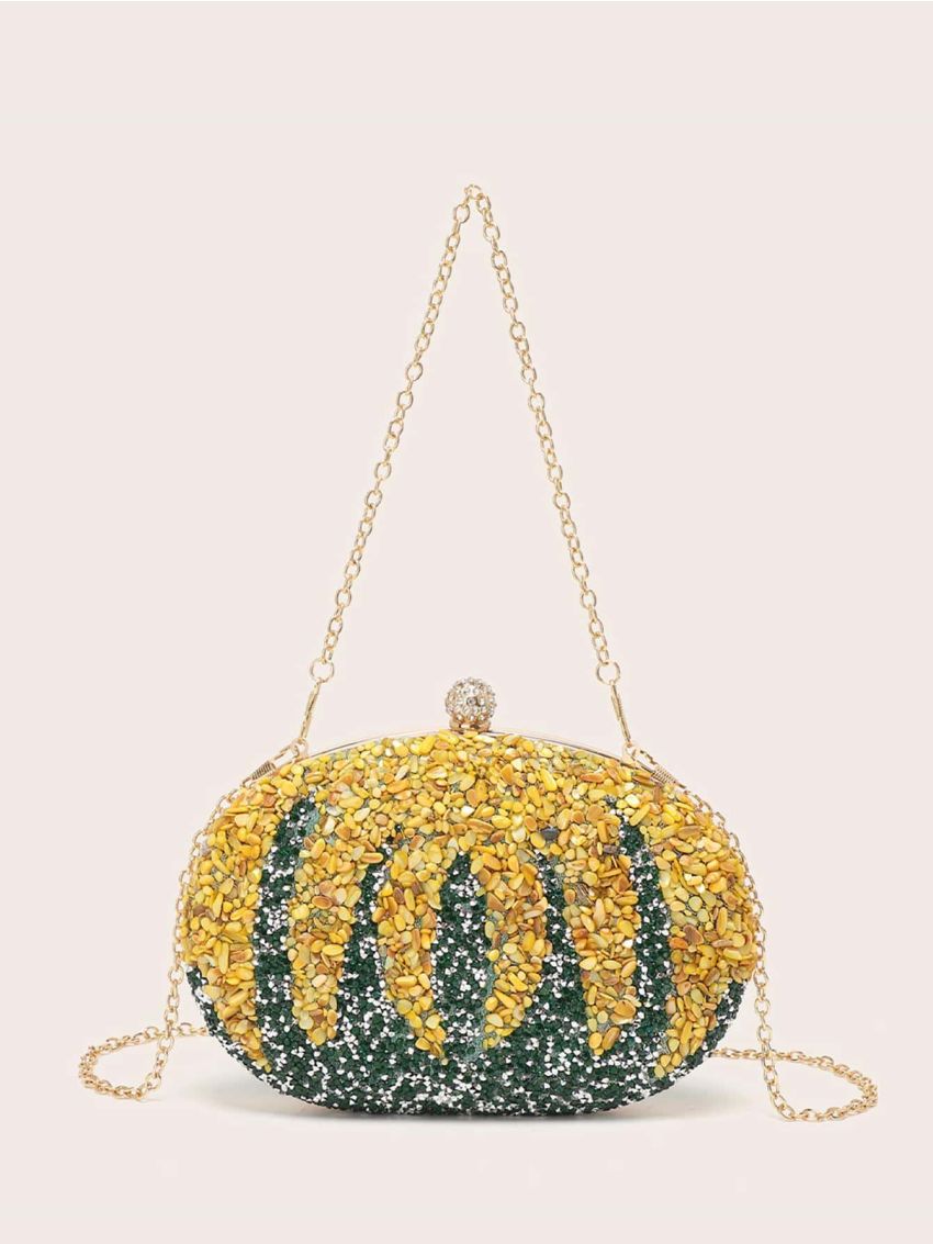 Mini Box Bag Glamorous Rhinestone Decor Pumpkin Design Chain