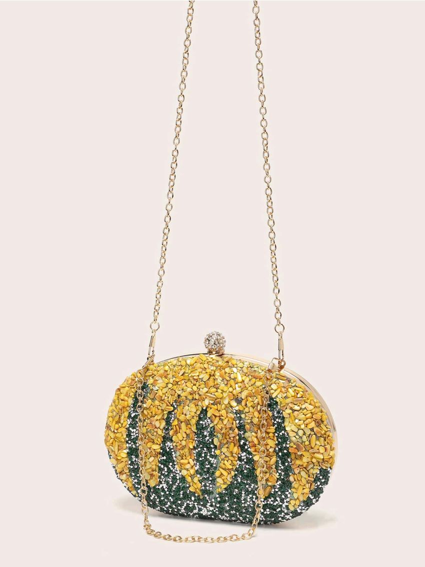 Mini Box Bag Glamorous Rhinestone Decor Pumpkin Design Chain