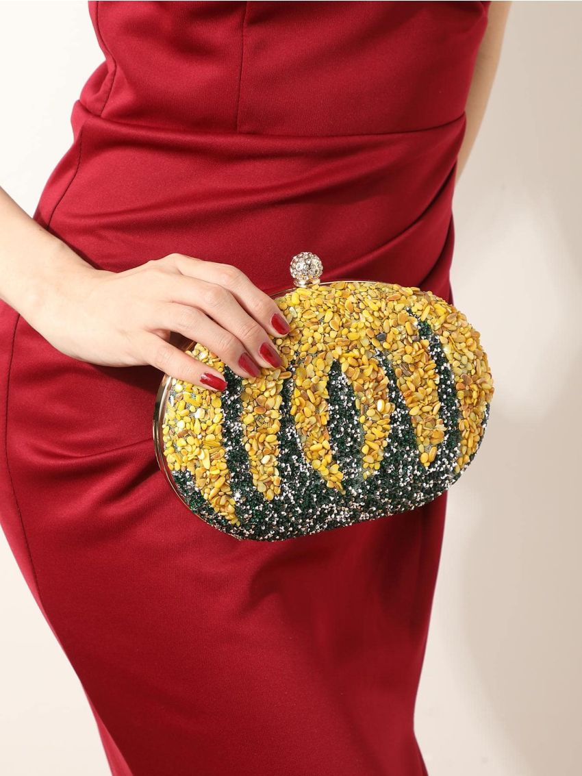 Mini Box Bag Glamorous Rhinestone Decor Pumpkin Design Chain