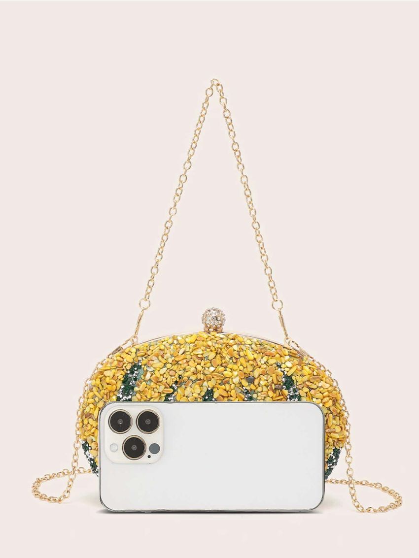 Mini Box Bag Glamorous Rhinestone Decor Pumpkin Design Chain