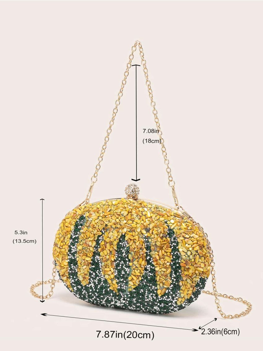 Mini Box Bag Glamorous Rhinestone Decor Pumpkin Design Chain