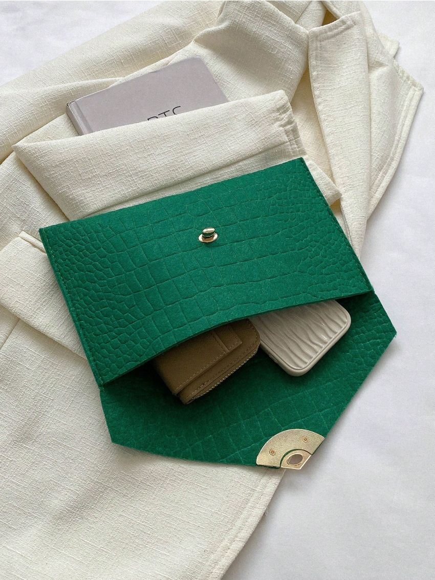 Fashion Envelope Bag Crocodile Embossed Flap Polyester