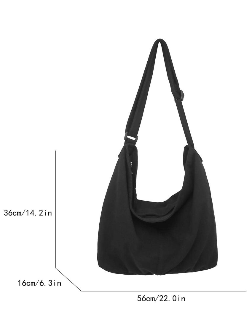 Black Hobo Bag Oversized Casual Zipper