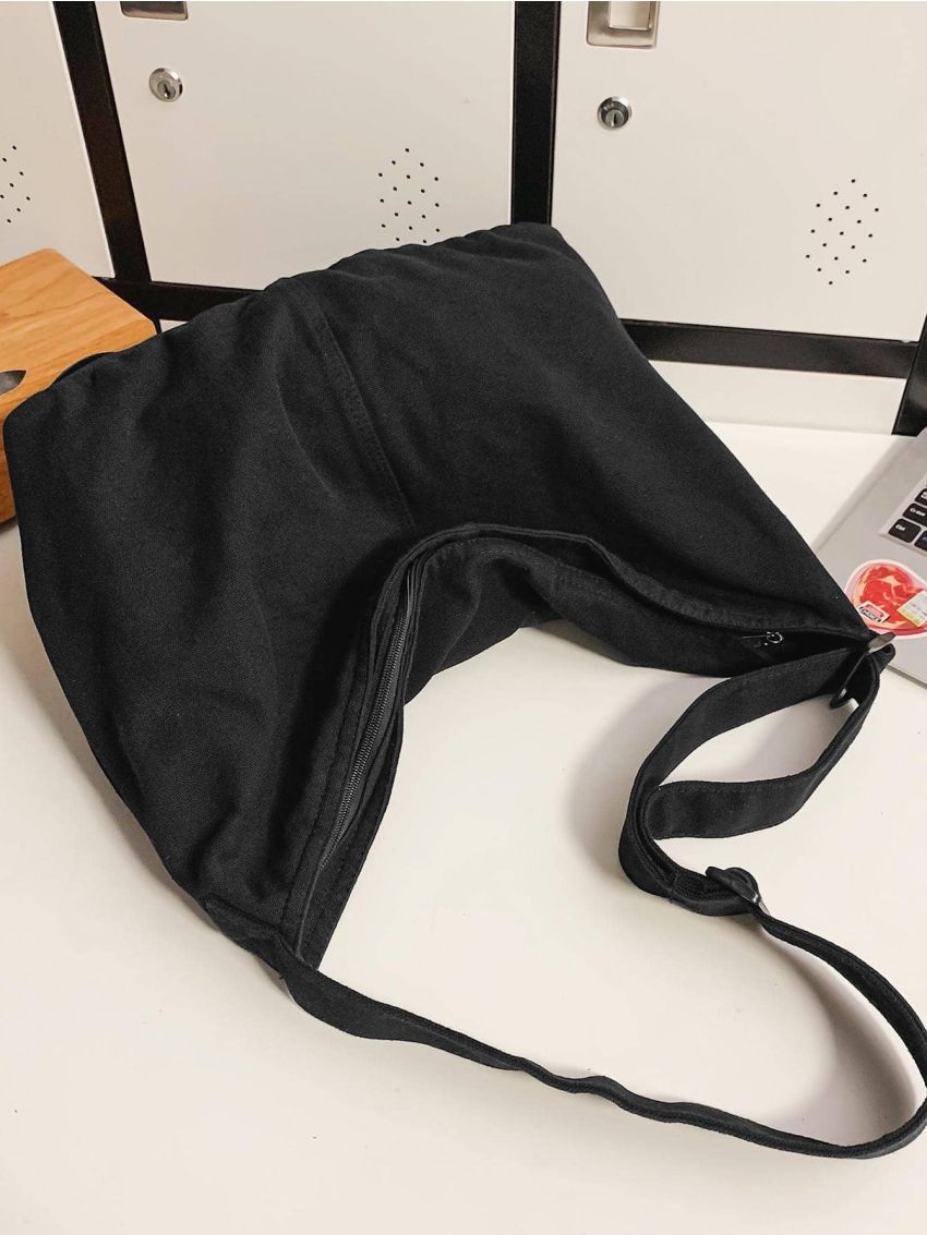Black Hobo Bag Oversized Casual Zipper