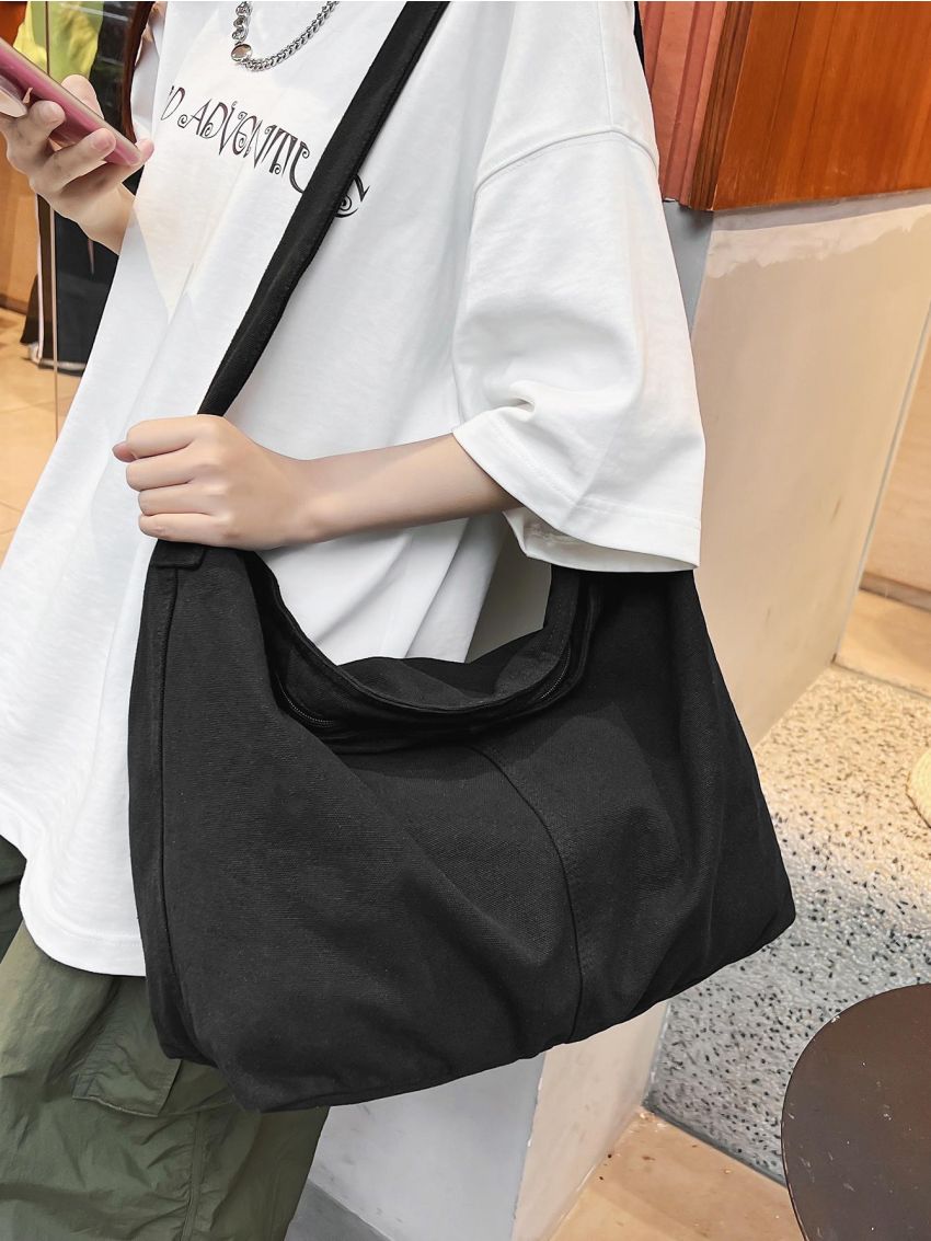 Black Hobo Bag Oversized Casual Zipper