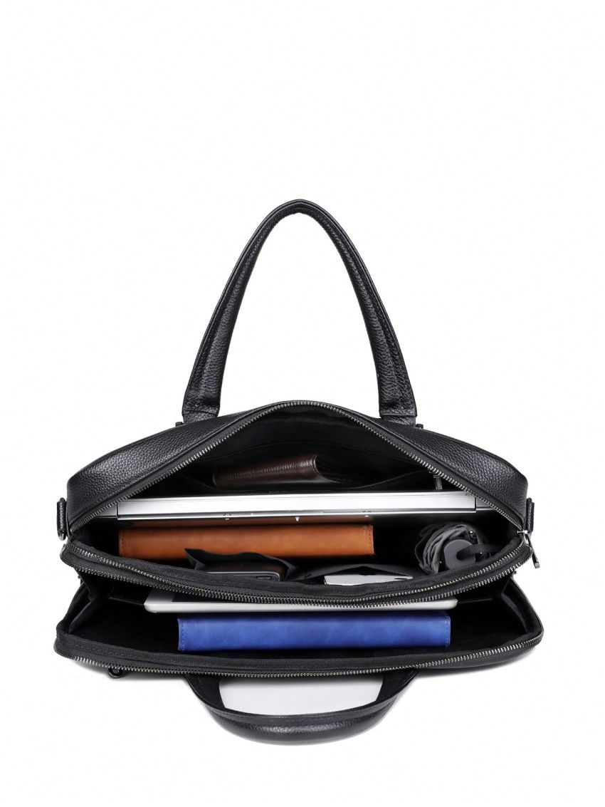 Genuine Leather Classic Briefcase Large Capacity Black