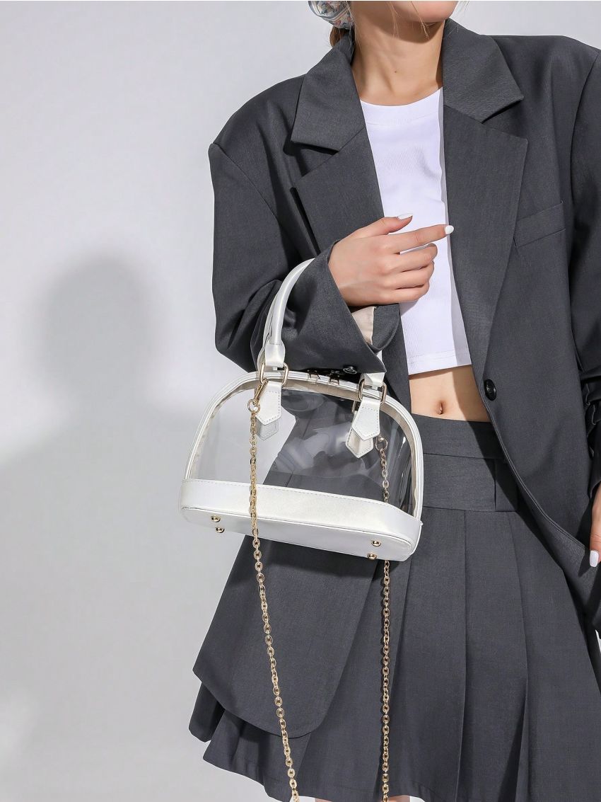 Fashionable Dome Bag Transparent Zipper Chain PVC