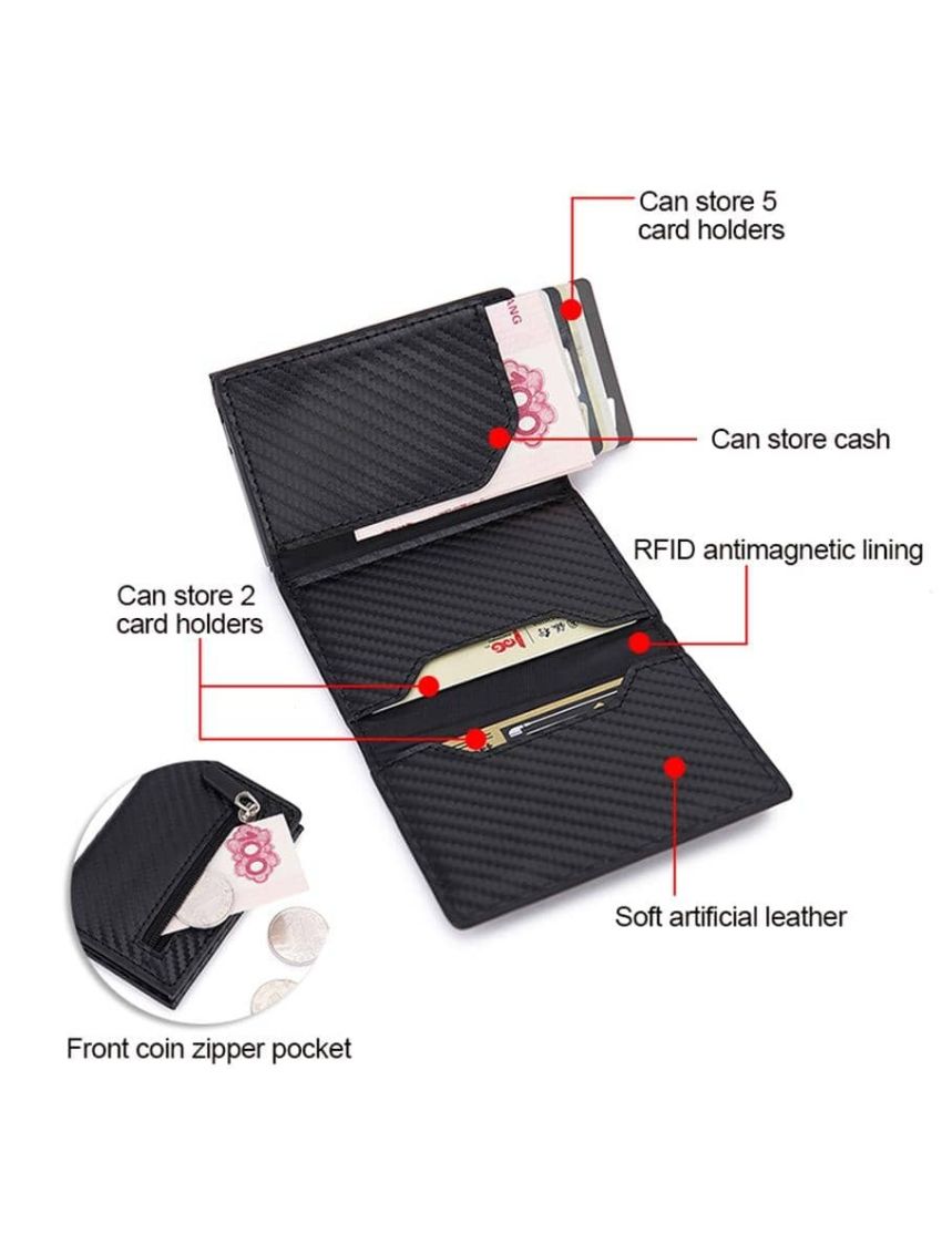 Carbon Fiber Card Holder Slim Men Wallet Trifold RFID Blocking Slim Mini Wallet Small Metal Purse